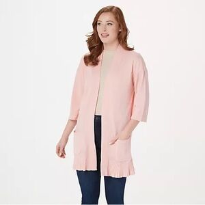 Isaac Mizrahi Cardigan Live Sz 1X  Flutter Hem Feminine Long Open Front
